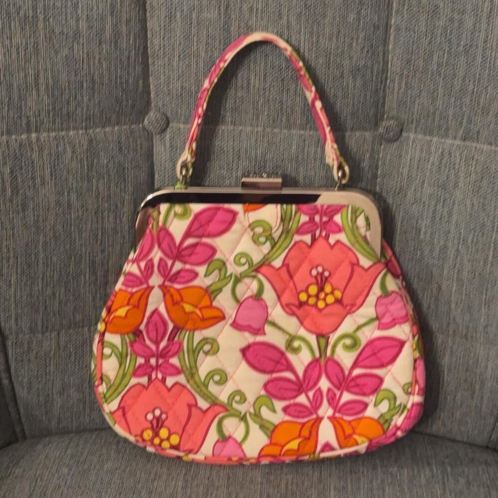 Vera Bradley Crossbody Bag Vintage Mini Frame Pink Floral Quilted Purse Cotton - Picture 3 of 8